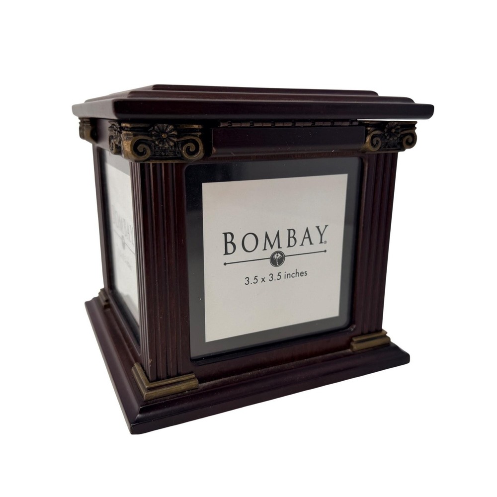 Vintage Bombay Company Photo Cube Box Wood Picture Display Storage New Old Stock